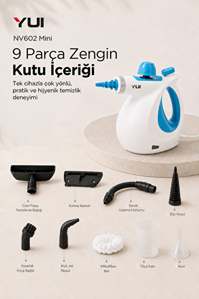 Yui Nv602 Mini Steam Cleaner Çok Fonksiyonlu 9 Parça Buharlı Temizlik Makinesi -buharlı Temizleyici