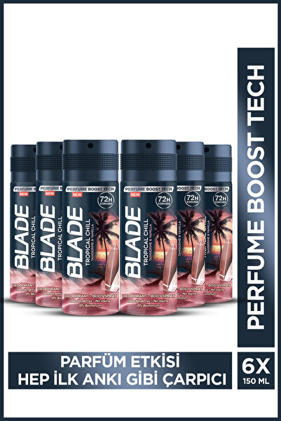 Blade Tropical Chill Erkek Alüminyumsuz Deodorant Body Spray 6x150ml Hızlı Ku...