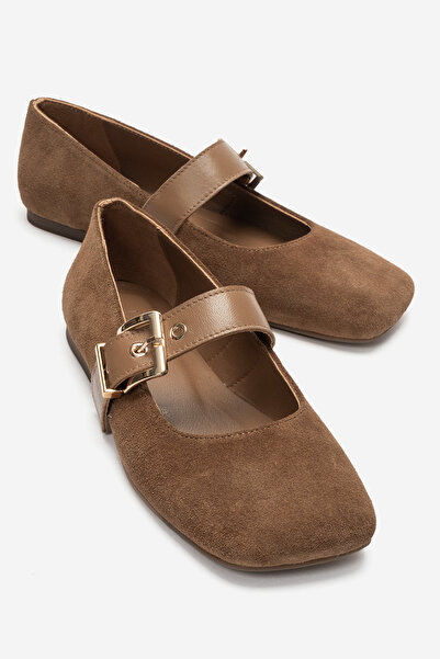 LuviShoes حذاء باليه نسائي من الجلد الطبيعي من جوناس تان سويدي مع حزام