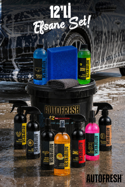 AutoFresh 12'li Efsane Set Araç Araba Yıkama Bakım Seti Fırsat Full Oto Bakım Temizlik Seti Kovalı