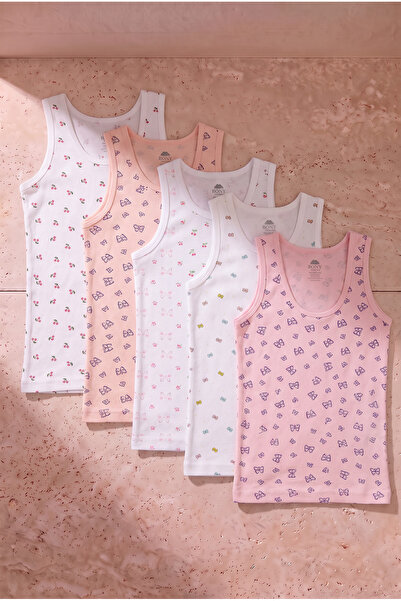 Katia&Bony Girl's 5 Pack Butterfly Patterned Thick Strap Tank Top Multicolor