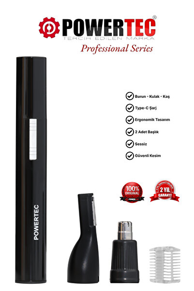 POWERTEC TR-404 Şarjlı Burun Kulak Kaş Şekillendirici Kıl Tüy Alma Pro Set Tı...
