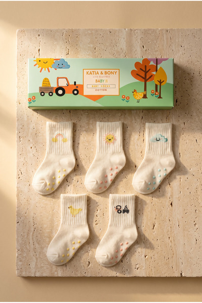 Katia&Bony Baby Farm Themed 5-Piece Boxed Socket Socks