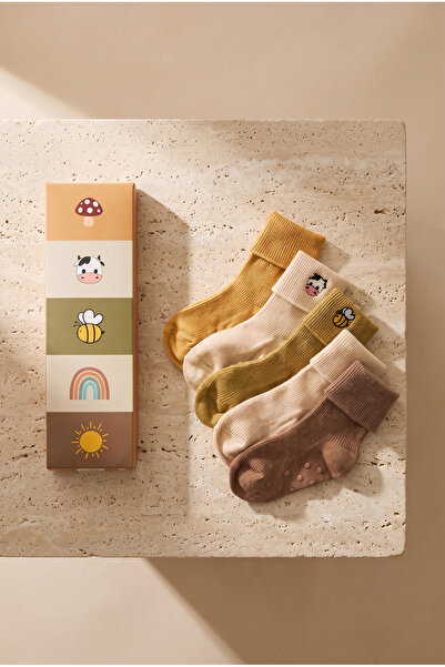Katia&Bony Baby Animal Embroidery Detailed 5-Piece Boxed Socks