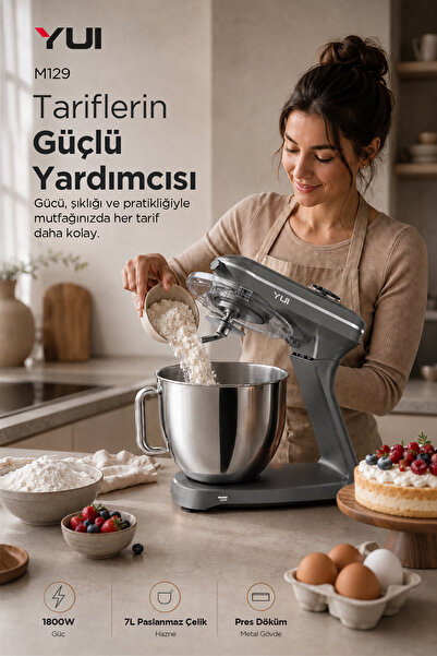 Yui Easy Chef M129 1800W Stand Mikser 7L Pres Döküm Metal Hamur Yoğurma Makinesi