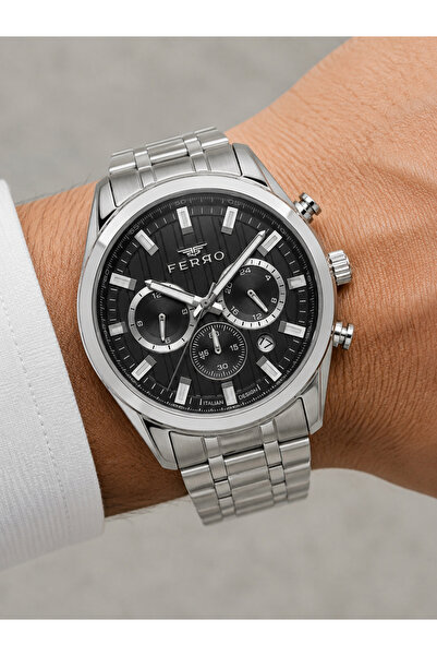 FERRO Silver Steel Cord Men's Wristwatch F11648Awt-A4 Functions Active 3 Atm ...
