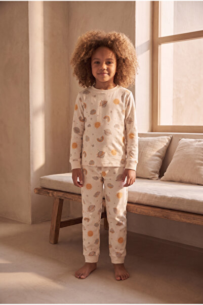 Katia&Bony Children's Planet Patterned Pajama Set Ecru