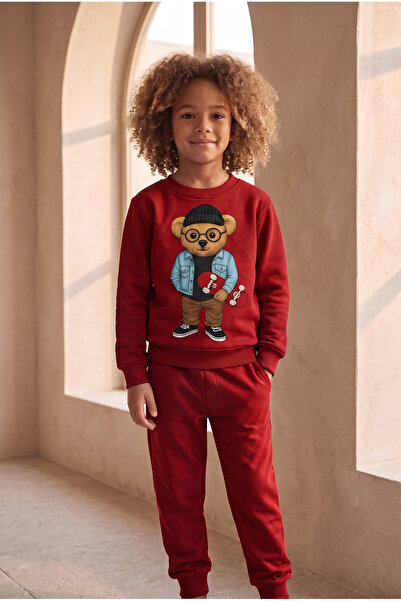 Katia&Bony Children's Teddy Patterned Pajama Set Claret Red