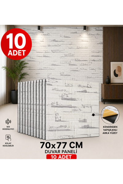 Renkli Duvarlar 10 Adet Gri Taş Desen Arkası Yapışkanlı Duvar Paneli Kağıdı N...