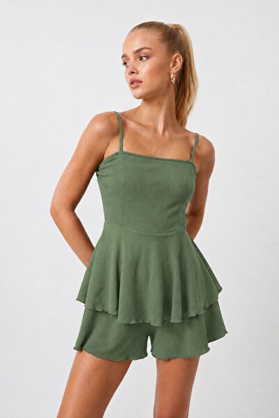 BELLA NOTTE Rochie salopetă de vară verde cu spatele gol
