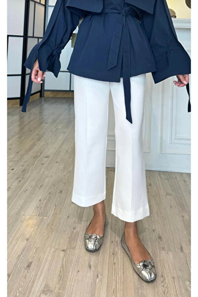 Butik unika boutique Önden Dikişli Scuba Pantolon BEYAZ