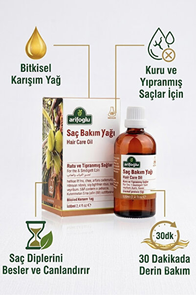 Arifoğlu Hair Care Oil (for Dry and Damaged Hair) 100ml – Root-To-Tip Repair ...