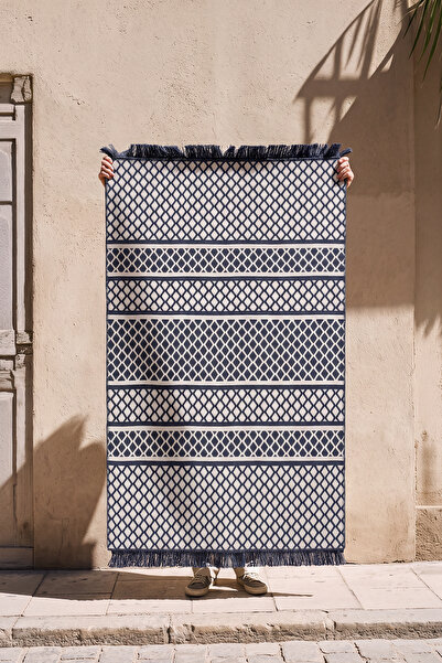 Cool Halı Lovely Krem Mavi Kilim Yıkanabilir Çift Taraflı Dokuma Akrilik İnce...
