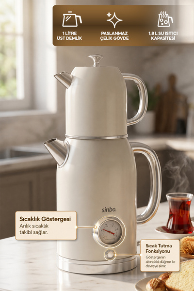 Sinbo STM-5849 Retro Elektrikli Çay Makinesi 1500W Otomatik Çaycı