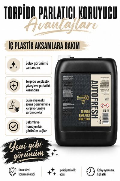 AutoFresh TORPİDO PARLATICI ARAÇ OTO GÖGÜSLÜK KONSOL PARLATICI 5 LT MİKROFİBER BEZ HEDİYELİ
