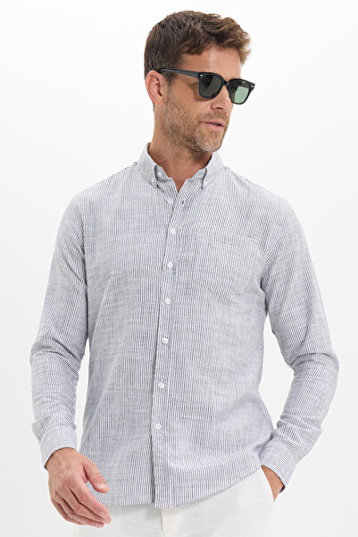 Tudors Men's Slim Fit 100% Cotton Buttoned Collar Striped Long Sleeve Pockete...