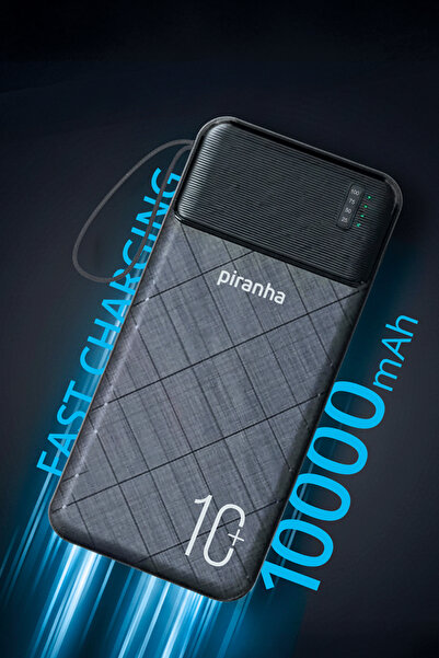 Piranha 9046 10000 MAh Powerbank Dijital Ekranlı| Çoklu Kablolu Taşınabilir Şarj Aleti | 2.1A Hızlı Şarj