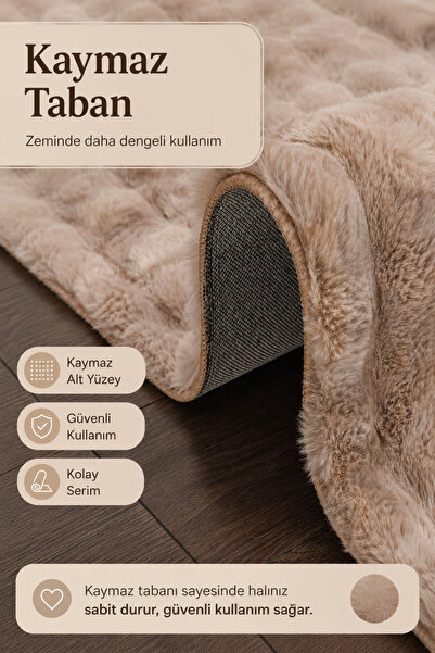 ALgorand Home Vizon Krem Geçişli Bubble Peluş Halı Kaymaz Taban Robot Süpürgeye Uygun Yumuşak Halı