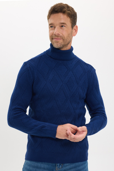 Tudors Men's Slim Fit Slim Fit Full Turtleneck Print Sax Blue Knitwear Sweater