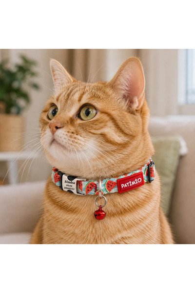 PATİMİO Watermelon Ayarlanabilir, Metal Kilitli Çıngıraklı Kedi Boyun Tasması...
