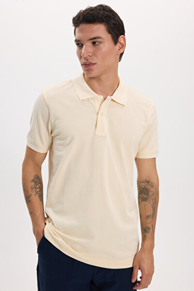 Tudors Men's slim fit premium series 100% cotton soft mercerized beige polo c...
