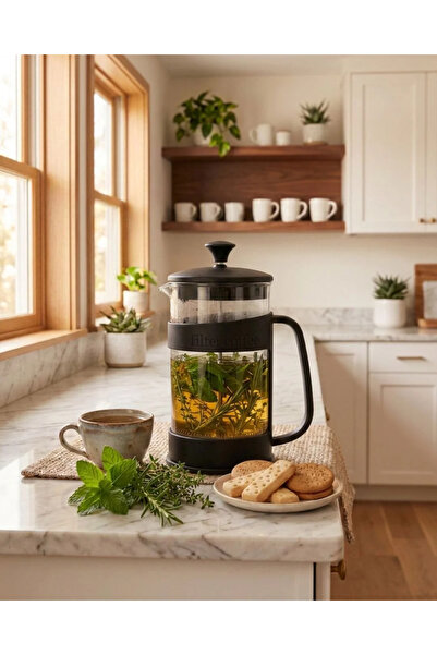 kitcheva Modern Tasarım Siyah French Press - Kahve ve Bitki Çayı Demleme Ekip...