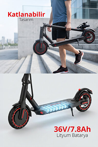 Piranha 5010 500W Elektrikli Scooter | 36V 7.8Ah Pil | LED Aydınlatma | LCD Ekran | Katlanabilir | Uygulama