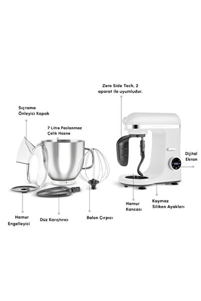 Karaca Mastermaid Chef Ultra D2000W Dijital Ekranlı Hamur Yoğurma Makinesi Matte White 7L