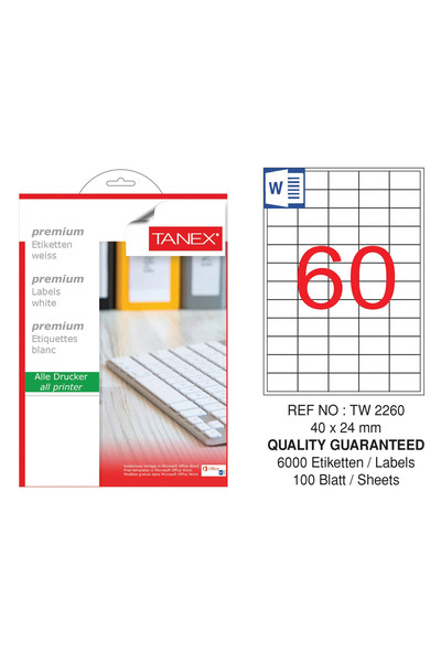 Tanex TW-2260 Etichetă Laser 100 YP 40x24 Laser-Copy-Inkjet