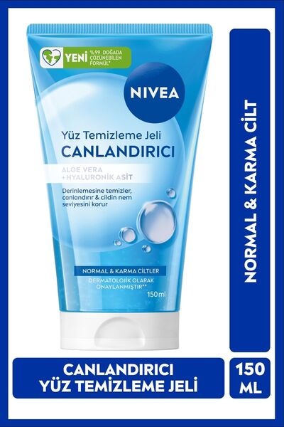 NIVEA Canlandırıcı Yüz Temizleme Jeli 150ml, Hyaluronik Asit, Aloe Vera, Norm...