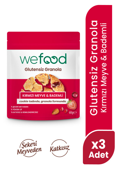 Wefood Glutensiz Granola Kırmızı Meyve & Bademli 60 gr 3'lü