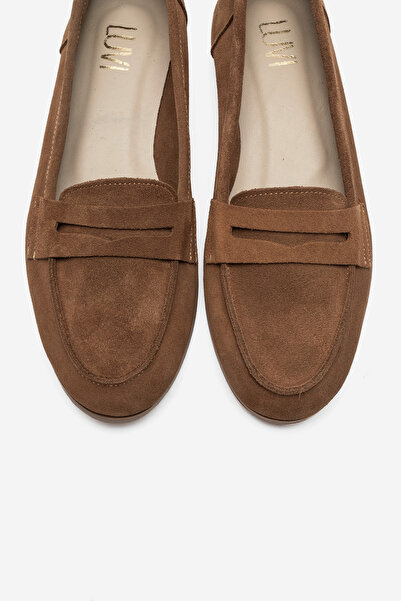 LuviShoes F02 Toprak Süet Hakiki Deri Kadın Loafer Ayakkabı