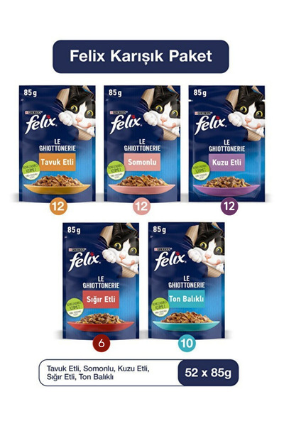 FELIX Karışık Yaş Kedi Maması 52 x 85 G