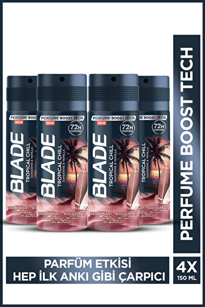 Blade Tropical Chill Erkek Alüminyumsuz Deodorant Body Spray 4x150 Ml Hızlı K...