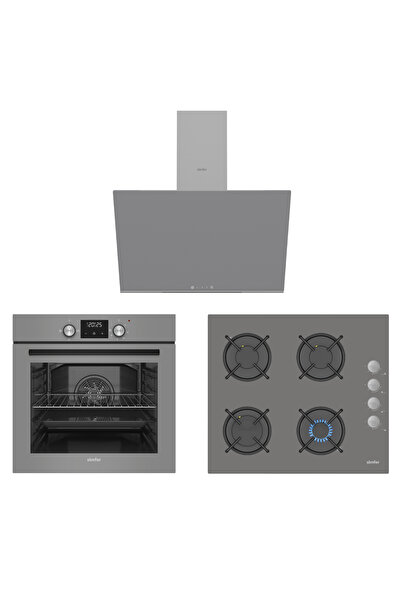 Simfer 0+3 Fonksiyon Dijital Gri PowerTurbo 3'lü Ankastre Set (Fırın+Ocak+Dav...