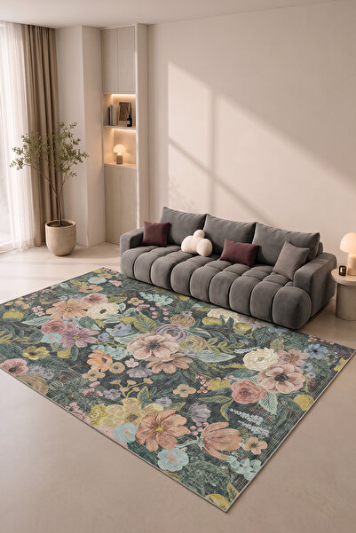 Cool Halı Coloris Renkli Çiçekli Şönil İnce Dekoratif Yazlık Balkon Oturma Od...