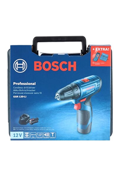 Bosch Professional GSR 120-LI 2.0Ah Çift Akülü Delme/Vidalama Makinesi + 23 Parça Set - 06019G8002