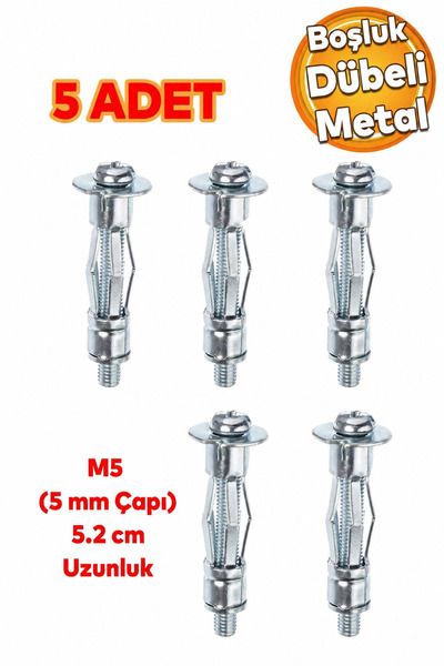Badem10 Çelik Alçıpan Boşluk Dübel Tuğla Duvar Bims Paraşüt Dübeli 5x62 Metal...