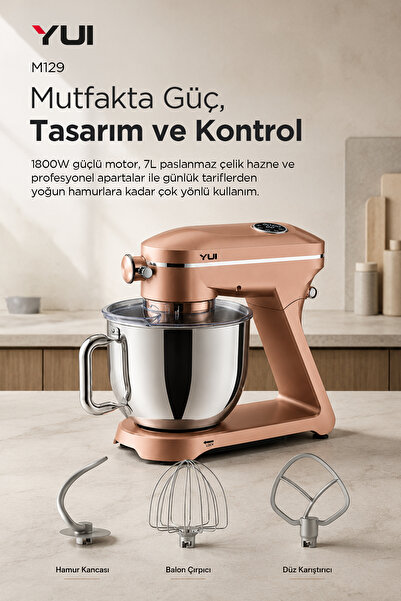 Yui Easy Chef M129 1800W Stand Mikser 7L Pres Döküm Metal Hamur Yoğurma Makinesi