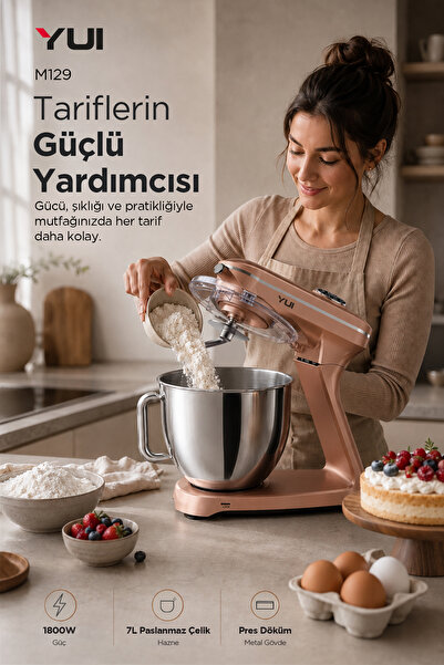 Yui Easy Chef M129 1800W Stand Mikser 7L Pres Döküm Metal Hamur Yoğurma Makinesi