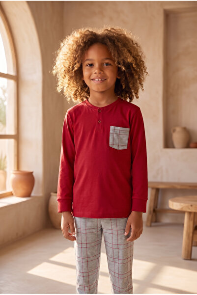 Katia&Bony Boy's Think Happy Striped Pajama Set Claret Red
