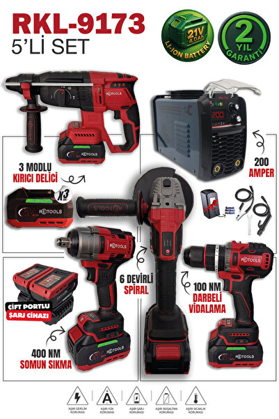 RETOOLS RKL-9173 BORDO 5 LI SET (4 LÜ SET + 200 AMPER KAYNAK)