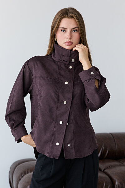 Trendyol Collection Brown Snap Fastener Oversized Suede Jacket Twoaw27Ce00038