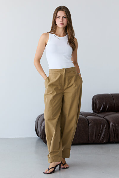Trendyol Collection Beige Barrel Molded Pants Twoaw27Pl00046