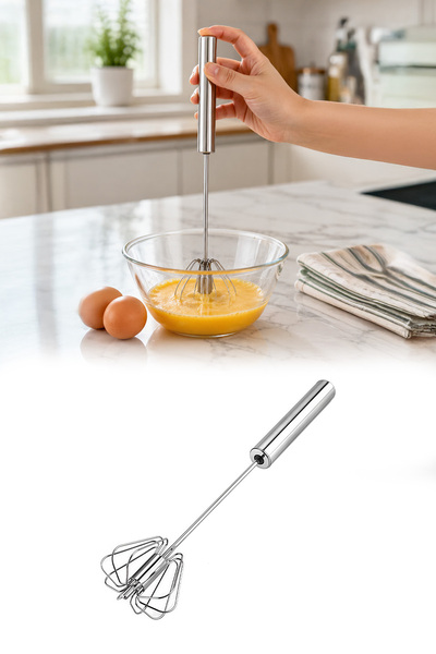 omilife Krom Paslanmaz Metal Çırpıcı Yaylı Basmalı Yumurta Karıştırıcı 30,3x7 cm