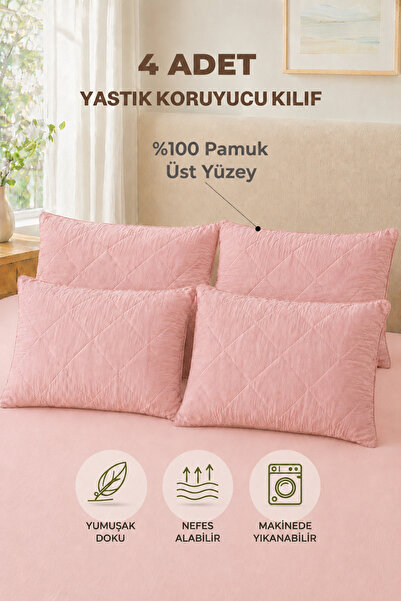 Formeya 4 Adet %100 Pamuk Kapitone Yastık Koruyucu Kılıfı-Fermuarlı Yastık Al...