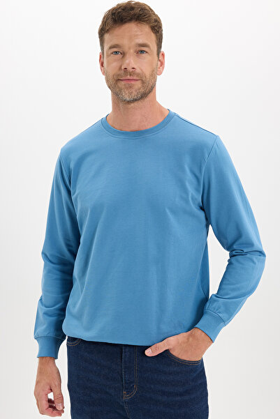 Tudors Men's Relax Fit Comfortable Cut 100% Cotton 2 Thread Crew Neck Blue Sw...