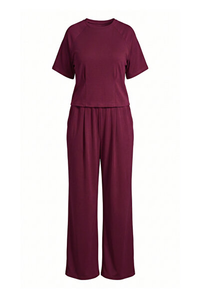 Trendyol Collection طقم سترة وبنطلون محبوك بخصر مفصل وتفاصيل واسعة الساق وملم...