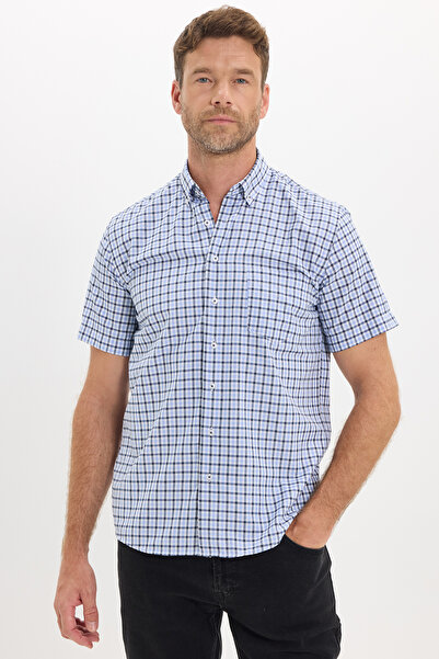 Tudors Men's Regular Fit Comfortable Cut Button Collar Checkered Short Sleeve...