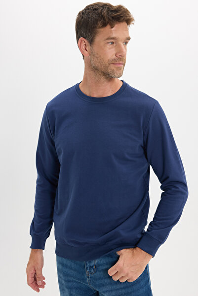 Tudors Men's Relax Fit Comfortable Cut 100% Cotton 2 Thread Crew Neck Navy Bl...